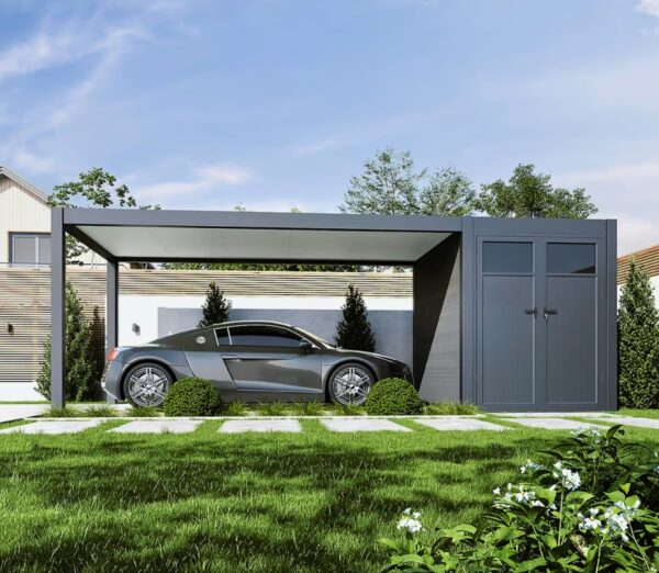 Alternatieve weergave van Single Carport aus Aluminium | 3x7.2m | Anthrazit mit Lagerraum