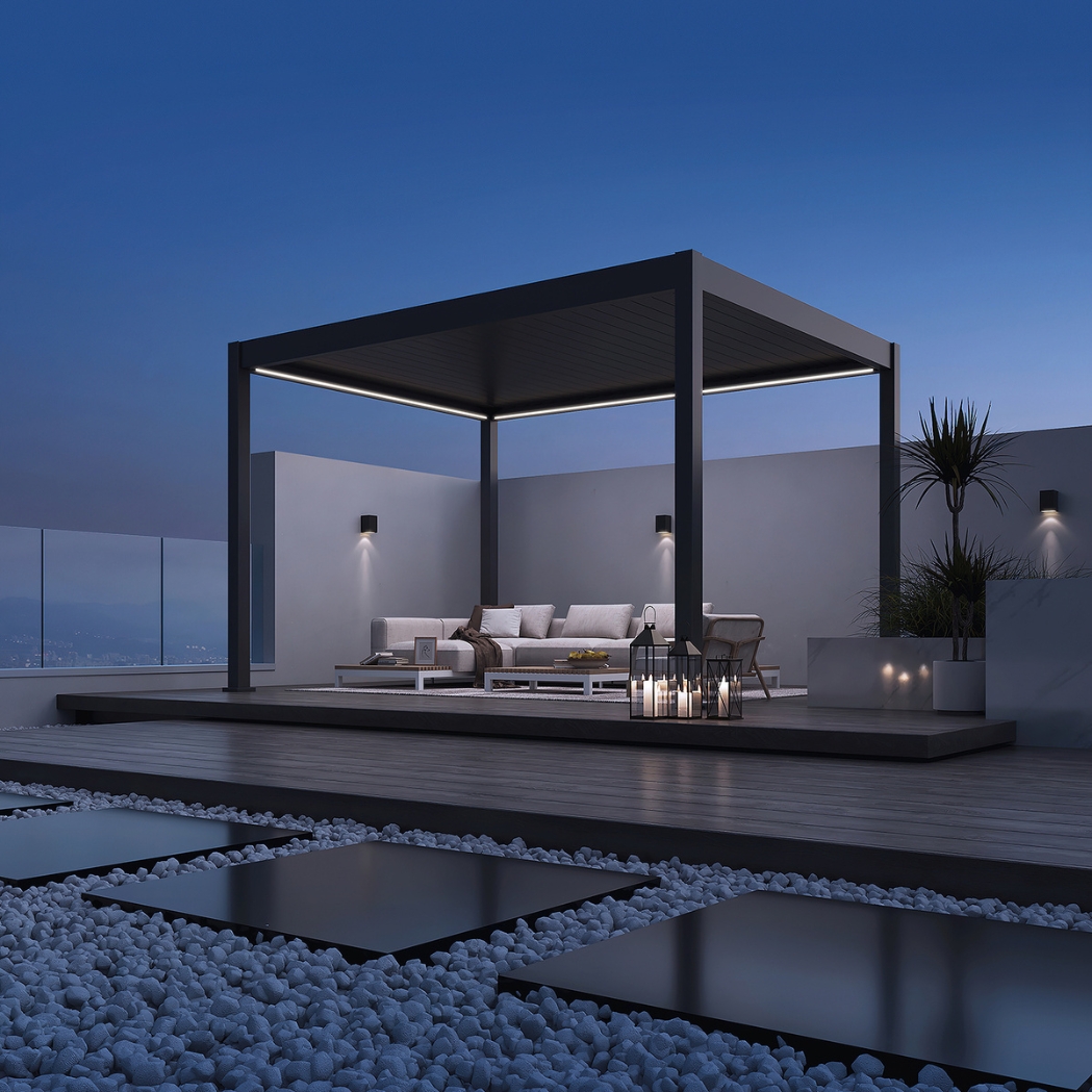 Weide elektrische Pergola 3.6x4m Anthrazit mit LED