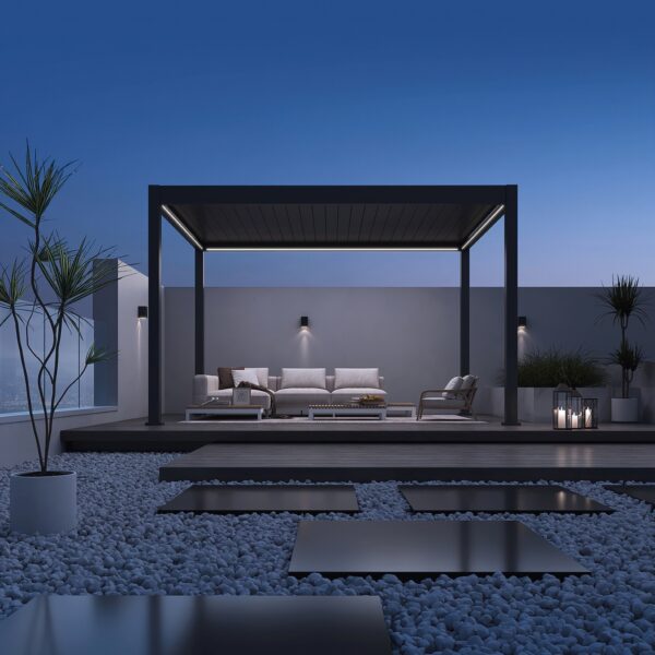 Alternative view of Weide Pergola 4x4m | elektrisches Lamellendach & LED-Beleuchtung | Voll-Aluminium | Anthrazit