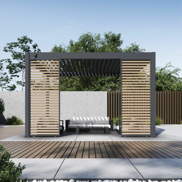 Lamellenwand in Holzoptik für Pergola anthrazit