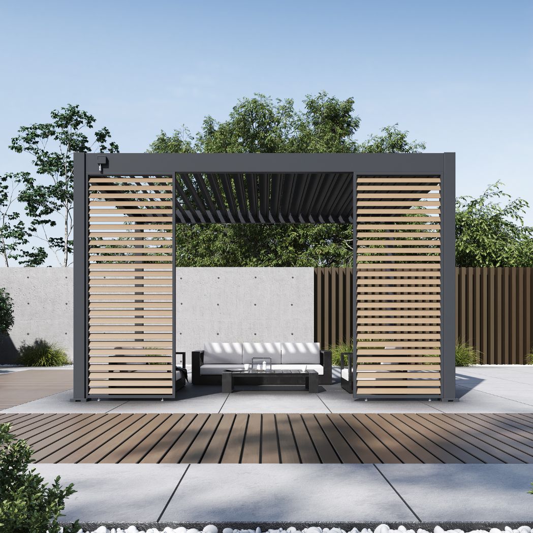 Lamellenwand in Holzoptik für Pergola anthrazit