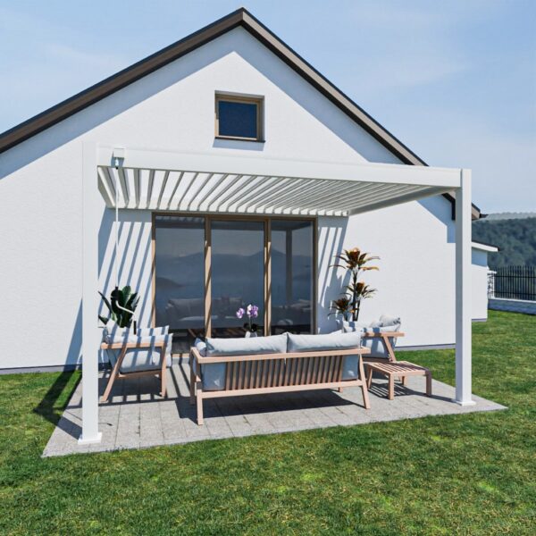 Alternative view of Weide Wandpergola 3x4m | Voll-Aluminium | Deluxe Plus | Weiss