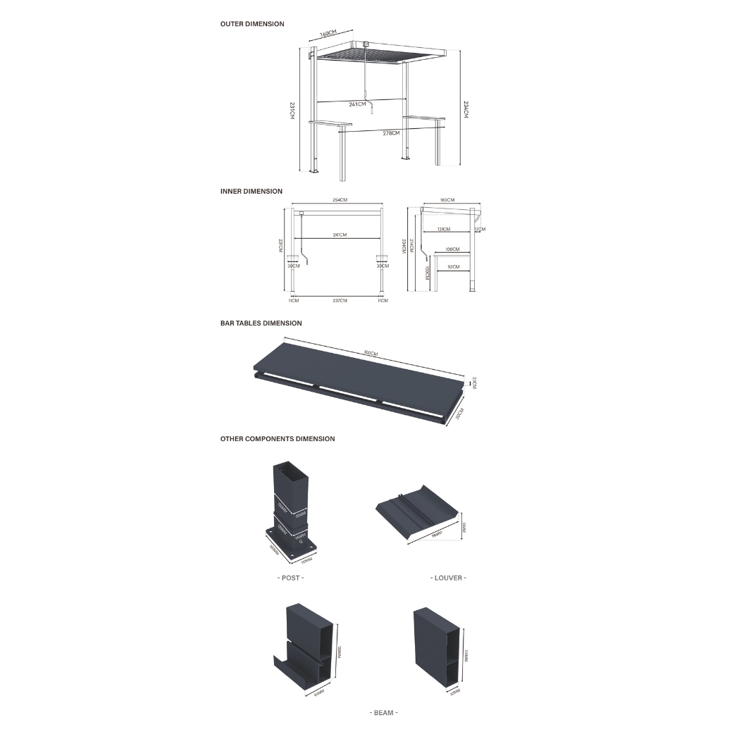 Ventaris BBQ-Grillpavillon 2.80 x 1.50m aus Aluminium mit verstellbaren Lamellen – Bild 8