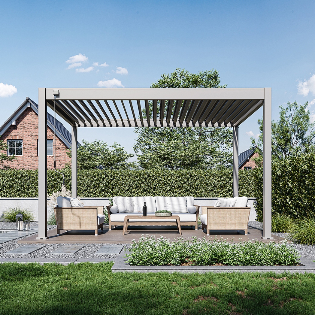 Weide Pergola Classic 3x4m mit Lamellendach Sand – Bild 2