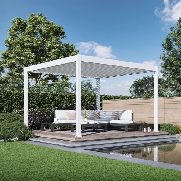 Alternative view of Weide Pergola 3.6x4m | elektrisches Lamellendach & LED-Beleuchtung | Voll-Aluminium | Weiss