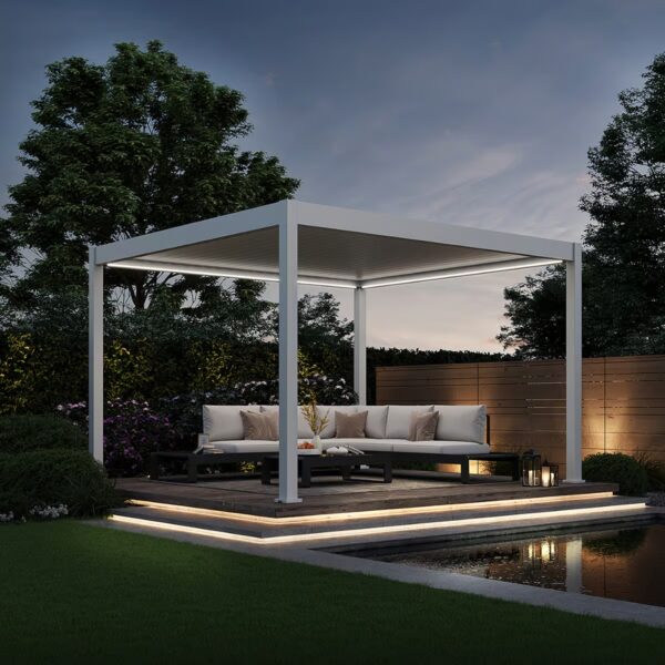 Weide elektrische Pergola 3.6x4m Weiss mit LED