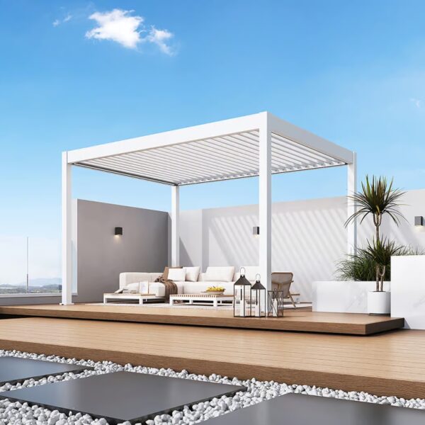 Alternative view of Weide Pergola 3x4m | elektrisches Lamellendach & LED-Beleuchtung | Voll-Aluminium | Weiss