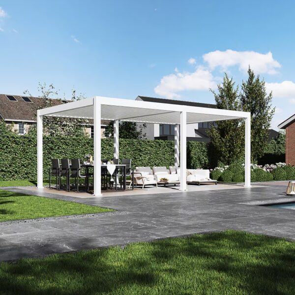 Alternative view of Weide Pergola 3x6m | elektrisches Lamellendach & LED-Beleuchtung | Voll-Aluminium | Weiss