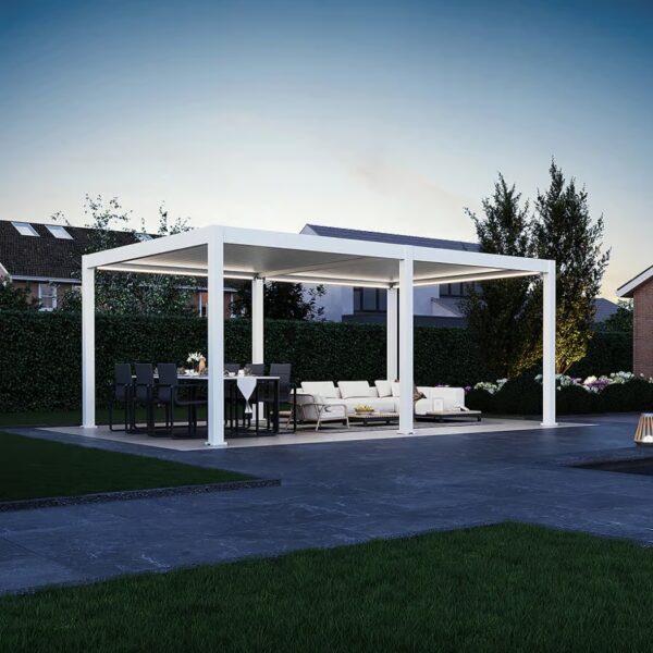 Weide elektrische Pergola 4x6m Weiss mit LED