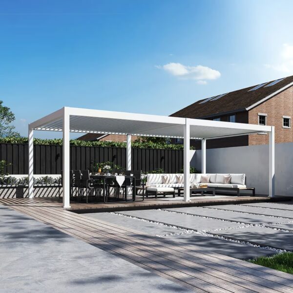 Alternative view of Weide Pergola 4x8m | elektrisches Lamellendach & LED-Beleuchtung | Voll-Aluminium | Weiss