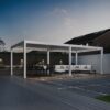 Weide Pergola 4x8m | elektrisches Lamellendach & LED-Beleuchtung | Voll-Aluminium | Weiss