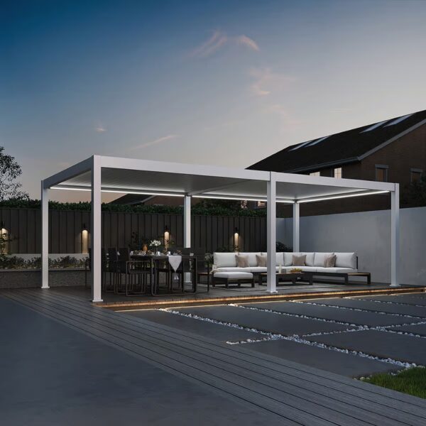 Weide elektrische Pergola 4x8m Weiss mit LED