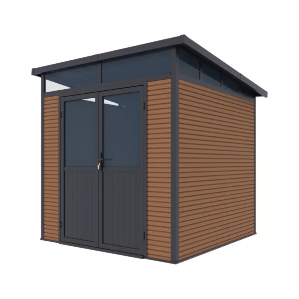 Alternative view of Gartenhaus mit Doppeltür aus Aluminium und WPC 218x218x226 cm | Wetterfest in Teak-Optik