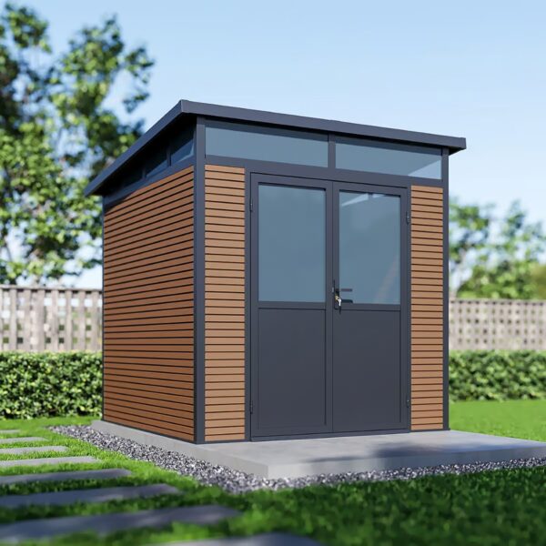Gartenhaus mit Doppeltür aus Aluminium und WPC 218x218x226 cm | Wetterfest in Teak-Optik