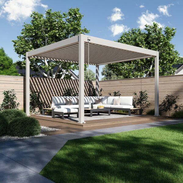 Weide Pergola Deluxe Plus | Voll Aluminium freistehend | 3.6x4m | Lamellendach Ivory Sand