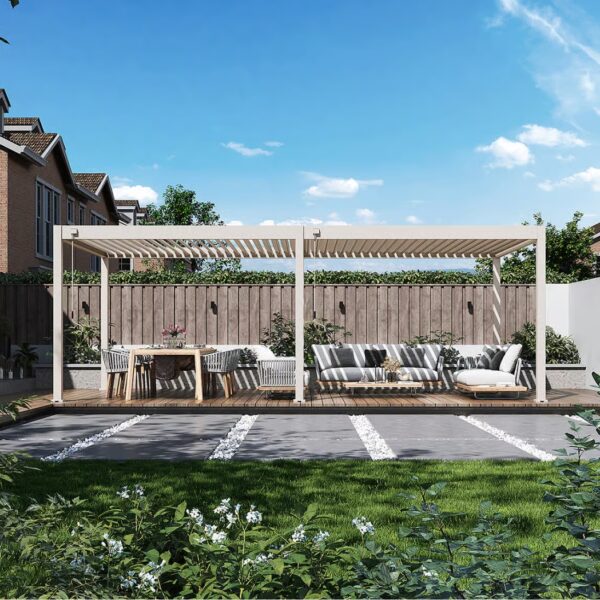 Alternative view of Weide Pergola Deluxe Plus | Voll Aluminium freistehend | 3.6x7.2m | Lamellendach Ivory Sand