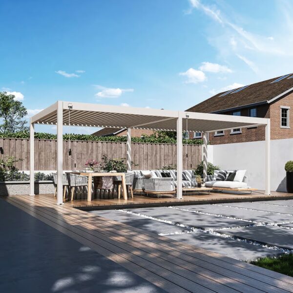 Weide Pergola Deluxe Plus | Voll Aluminium freistehend | 3.6x7.2m | Lamellendach Ivory Sand