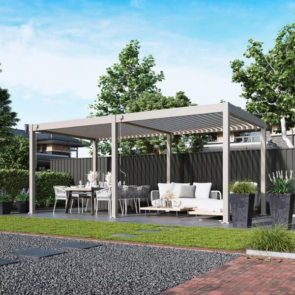 Weide Pergola Deluxe Plus | Voll Aluminium freistehend | 3x6m | Lamellendach Ivory Sand