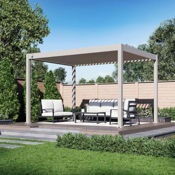 Weide Pergola Deluxe Plus | Voll Aluminium freistehend | 3x4m | Lamellendach Ivory Sand