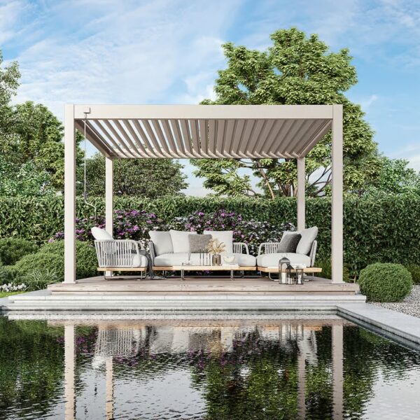 Alternative view of Weide Pergola freistehend 4x4m | Voll-Aluminium | Deluxe Plus | Ivory Sand