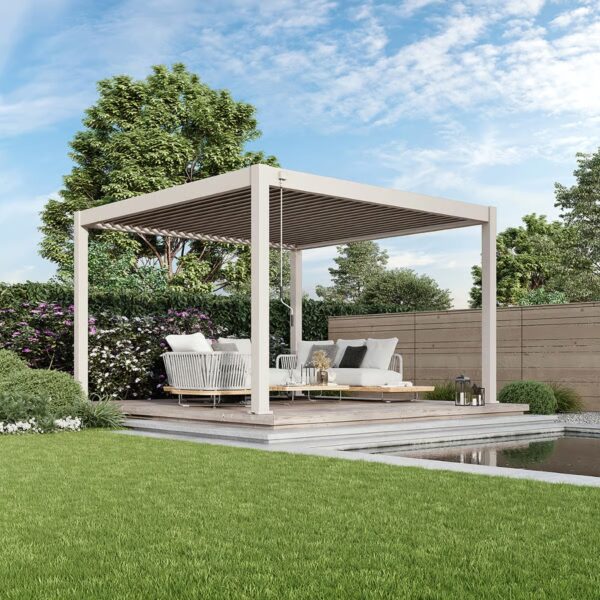 Weide Pergola Deluxe Plus 4x4m mit Lamellendach Ivory Sand