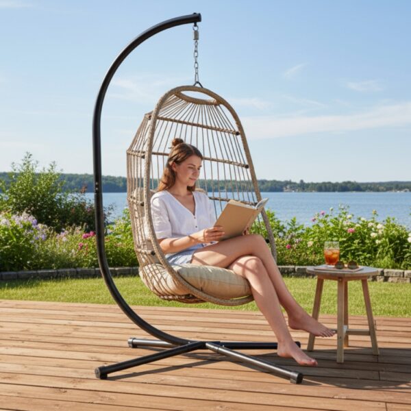 Hängesessel Jamie Ivory Sand – wetterfest, klappbar & inkl. Komfort-Kissen