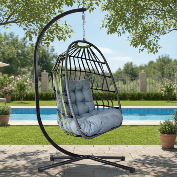 Hängesessel Maledives-Band Grau/Grün – wetterfest, klappbar & inkl. Komfort-Kissen