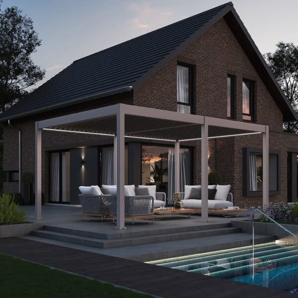 Weide elektrische Pergola 3.6x5.3m Ivory Sand mit LED