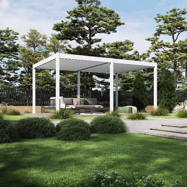 Alternative view of Weide Pergola 3.6x5.3m | elektrisches Lamellendach & LED-Beleuchtung | Voll-Aluminium | Weiss