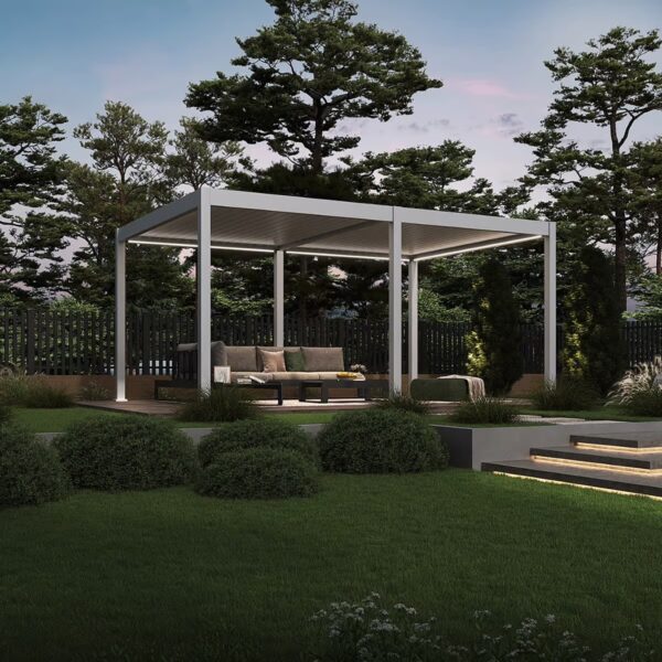 Weide elektrische Pergola 3.6x5.3m Weiss mit LED