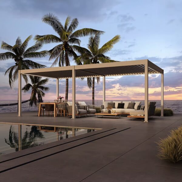 Weide elektrische Pergola 3.6x7.2m Ivory Sand mit LED