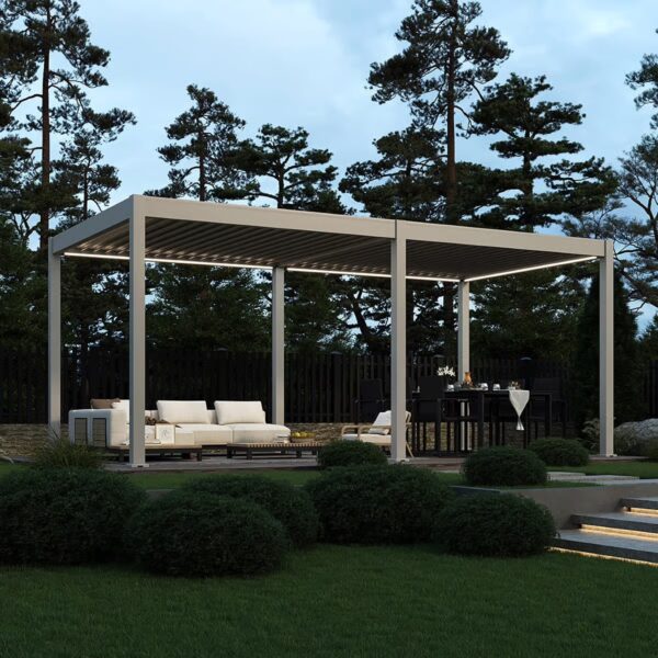 Weide elektrische Pergola 3x6m Ivory Sand mit LED