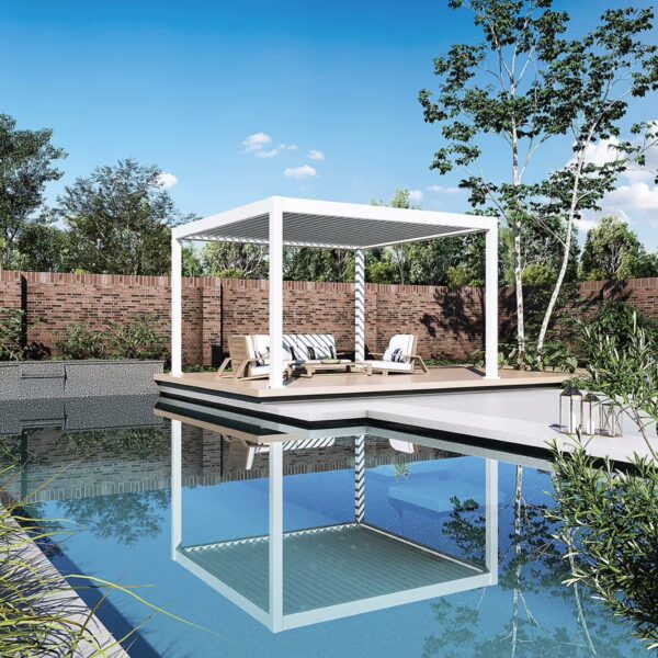Alternative view of Weide Pergola 4x4m | elektrisches Lamellendach & LED-Beleuchtung | Voll-Aluminium | Weiss