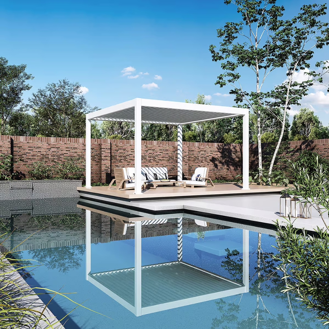 Weide elektrische Pergola 4x4m Weiss mit LED – Bild 2