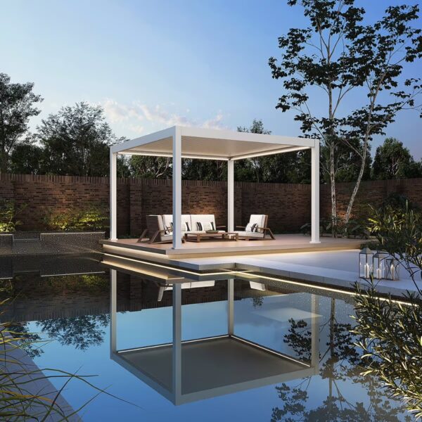 Weide elektrische Pergola 4x4m Weiss mit LED