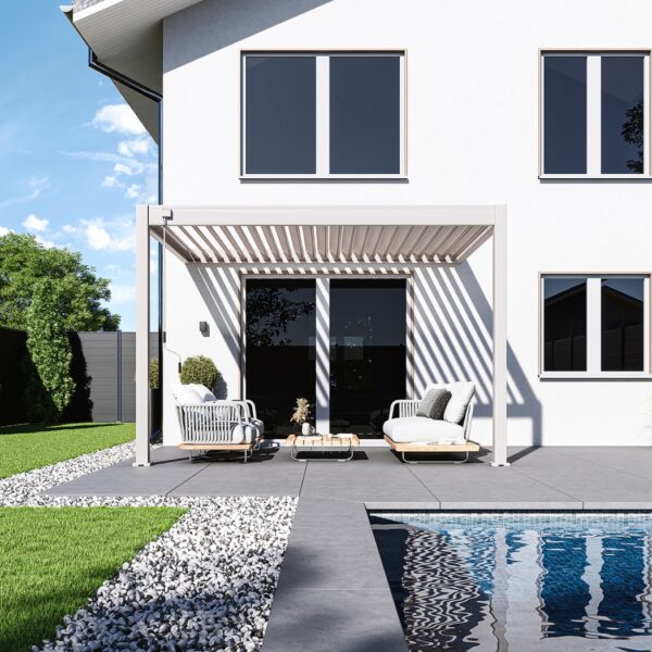 Alternative view of Weide Wandpergola 3x3.6m | Voll-Aluminium | Deluxe Plus | Ivory Sand