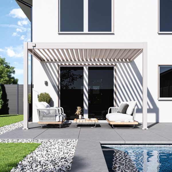 Alternative view of Weide Wandpergola 3x4m | Voll-Aluminium | Deluxe Plus | Ivory Sand