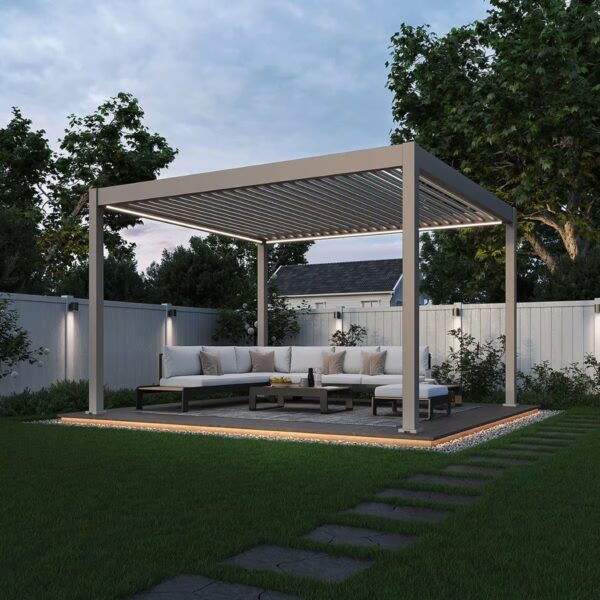Weide elektrische Pergola 3.6x4m Ivory Sand mit LED