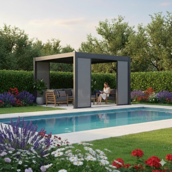 Schiebewand Textil für Pergola 2.65m bis 4.00m Anthrazit