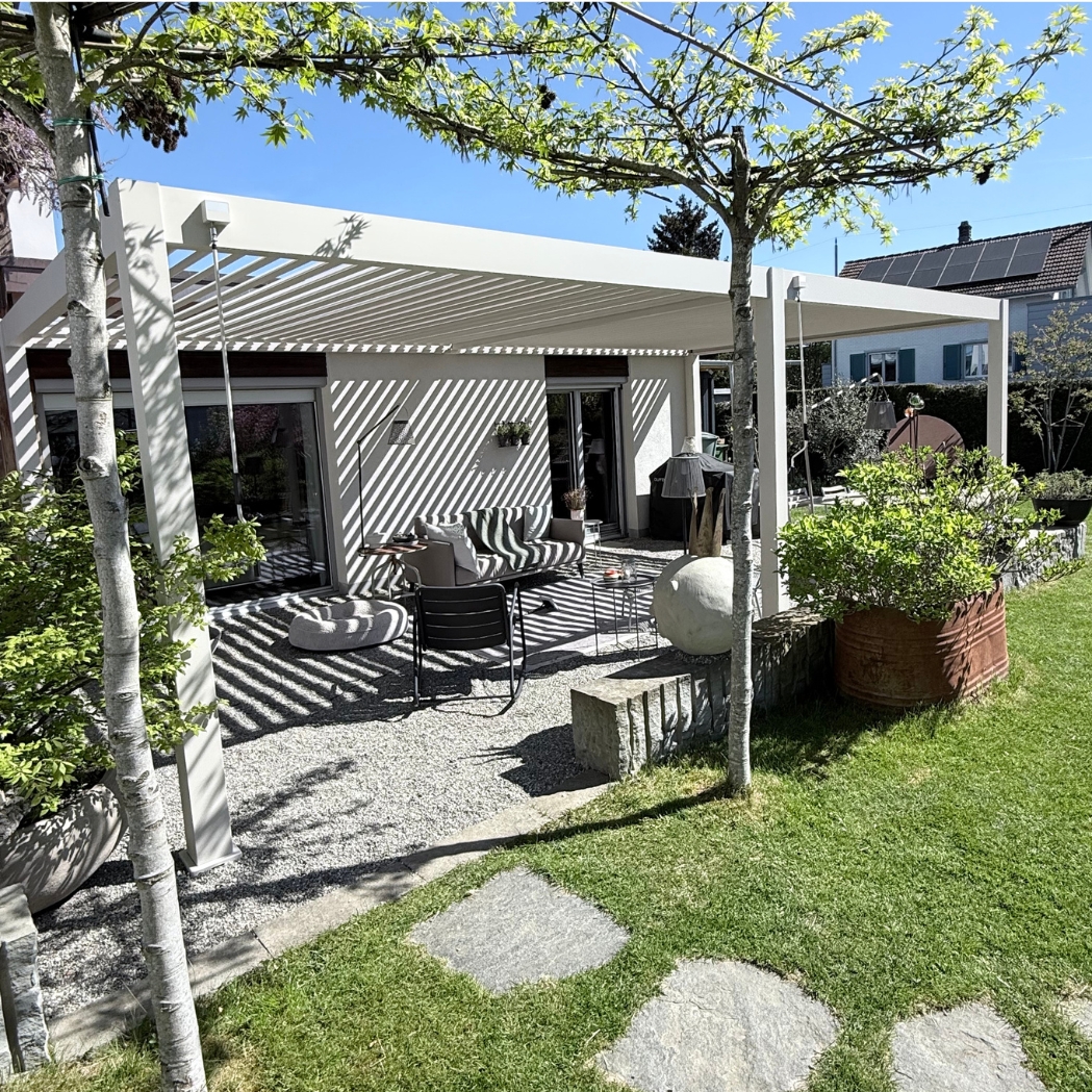 Weide Pergola 4x8m | Voll-Aluminium | elektrisches Lamellendach & LED-Beleuchtung | Ivory Sand - Afbeelding 3