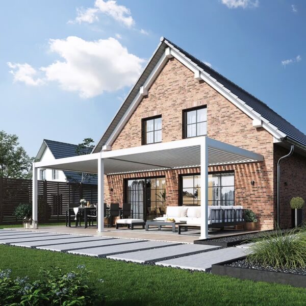 Alternative view of Wandpergola 4x8m | elektrisches Lamellendach & Beleuchtung | Voll-Aluminium | Weiss