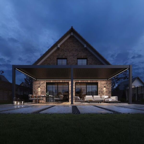 Alternative view of Wandpergola 4x8m | elektrisches Lamellendach & Beleuchtung | Voll-Aluminium | Anthrazit