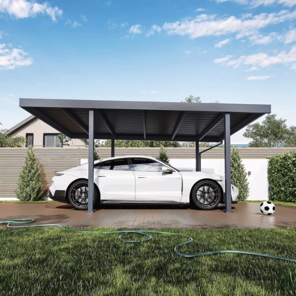 Alternatieve weergave van Single Carport aus Stahl | freistehend mit Pultdach | 3.2x5.5m | Anthrazit