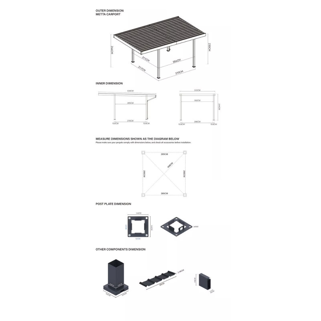 Single Carport aus Stahl | freistehend mit Pultdach | 3.2x5.5m | Anthrazit - Image 3