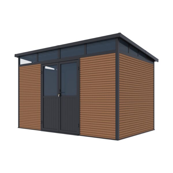 Alternative view of Gartenhaus mit Doppeltür aus Aluminium und WPC 338x218x226 cm | Wetterfest in Teak